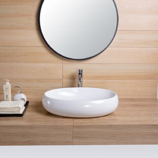 HHK HOME 15.75'' White Ceramic Oval Vessel Bathroom Sink 